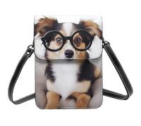 BSCKKDMN Petit sac à bandoulière en cuir PU avec motif chien mignon avec lunettes pour femme