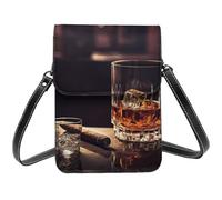BSCKKDMN Petit sac à bandoulière en cuir PU pour femme avec bandoulière pour téléphone portable, motif whisky et cigare