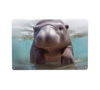 BSCKKDMN Plaque en métal vintage en métal - 30,5 x 20,3 cm - Motif hippopotame mignon - Décoration murale d'extérieur - Cadeau pour la maison, le bureau, la cuisine, le bar, le café, le jardin, la