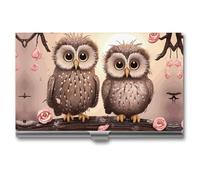 BSCKKDMN Porte-cartes de visite fin et portable en métal avec motif chouettes mignonnes pour homme et femme