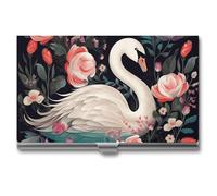 BSCKKDMN Porte-cartes de visite fin et portable en métal avec motif cygne floral pour homme et femme