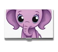 BSCKKDMN Porte-cartes de visite fin et portable en métal avec motif éléphant mignon pour homme et femme