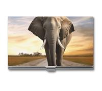 BSCKKDMN Porte-cartes de visite fin et portable en métal avec motif éléphant pour homme et femme