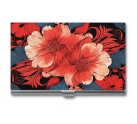 BSCKKDMN Porte-cartes de visite fin et portable en métal avec motif floral rouge pour homme et femme