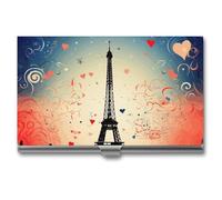 BSCKKDMN Porte-cartes de visite fin et portable en métal avec motif Paris pour homme et femme