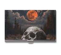 BSCKKDMN Porte-cartes de visite fin et portable en métal avec motif tête de mort pour homme et femme