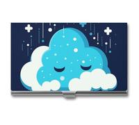 BSCKKDMN Porte-cartes de visite fin et portable en métal avec nuages blancs animés pour homme et femme