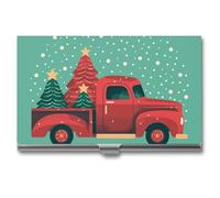BSCKKDMN Porte-cartes de visite fin et portable en métal, motif sapin de Noël sur la voiture, porte-cartes de visite, portefeuille pour homme et femme