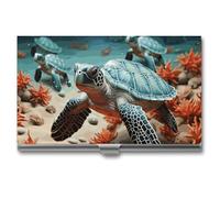 BSCKKDMN Porte-cartes de visite fin et portable en métal - Motif tortue et étoile de mer - Pour homme et femme
