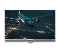 BSCKKDMN Porte-cartes de visite fin et portable en métal pour cartes de visite en avion volant la nuit pour homme et femme