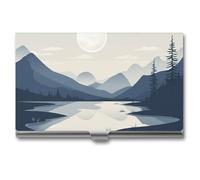 BSCKKDMN Porte-cartes de visite fin et portable en métal pour cartes de visite rivières et montagnes pour homme et femme