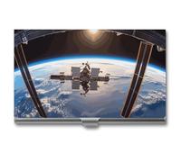 BSCKKDMN Porte-cartes de visite fin et portable en métal pour cartes de visite Station spatiale internationale pour homme et femme