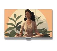 BSCKKDMN Porte-cartes de visite fin et portable en métal pour femme Méditante pour femme