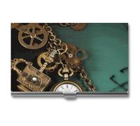 BSCKKDMN Porte-cartes de visite fin et portable en métal - Style steampunk - Montres - Porte-clés et chaînes - Pour homme et femme
