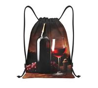 BSCKKDMN Sac à dos avec cordon de serrage pour femmes et hommes, sac à cordon de serrage imperméable, sacs de sport légers pour vin rouge et bouteille, noir, Small