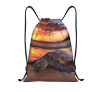 BSCKKDMN Sac à dos avec cordon de serrage pour femmes et hommes, sac à cordon imperméable, sac de sport léger tortue de mer, coucher de soleil