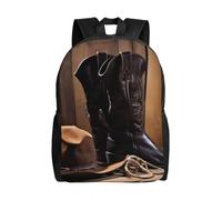 BSCKKDMN Sac à dos de voyage pour ordinateur portable pour femme et homme, imperméable, léger, mignon, chapeau noir, bottes occidentales, sac à dos décontracté