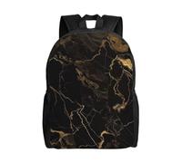 BSCKKDMN Sac à dos de voyage pour ordinateur portable pour femme et homme, imperméable, léger, mignon, marbré doré, noir, sac à dos décontracté