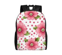 BSCKKDMN Sac à dos de voyage pour ordinateur portable pour homme et femme, imperméable, léger, mignon, à pois, fleurs roses, sac à dos décontracté
