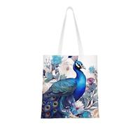 BSCKKDMN Sac fourre-tout en toile avec poches pour parcours de golf en bord de mer pour femme, sac à provisions mignon réutilisable, Paon floral, Taille unique