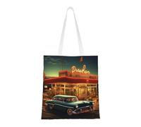 BSCKKDMN Sac fourre-tout Western Music pour femme, sacs à bandoulière en toile avec poches, sac de courses mignon réutilisable, Dîner Vintage Eatery, Taille unique