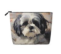 BSCKKDMN Shih Tzu Trousse de maquillage pour femme, étanche, en lin, légère avec fermeture éclair, trousse de toilette de voyage, sac de rangement pour pinceaux de maquillage