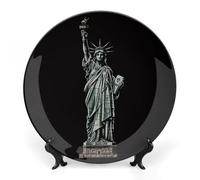 BSCKKDMN Statue de la Liberté - Assiette décorative en porcelaine anglaise - Assiettes décoratives en céramique avec support de présentation - Décoration murale pour maison, cuisine, chambre à coucher