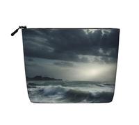 BSCKKDMN Stormy Sea Trousse de maquillage pour femme, étanche, en lin, légère avec fermeture éclair, trousse de toilette de voyage, sac de rangement pour pinceaux de maquillage