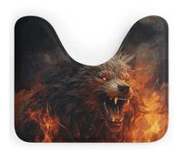 BSCKKDMN Tapis de toilette en forme de U ultra doux et super absorbant en microfibre antidérapant Motif loup sauvage dans le feu