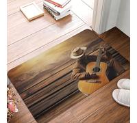 BSCKKDMN Tapis d'entrée Western Music - Tapis de bienvenue intérieur et extérieur - Antidérapant - Absorbant - Lavable - En flanelle - Tapis de sol antidérapant pour cuisine, porche, bureau - 40,6 x