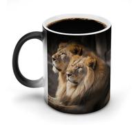BSCKKDMN Tasse à café magique en céramique de 325 ml - Sensible à la chaleur - Changement de couleur - Tasse à café deux lions - Pour homme et femme