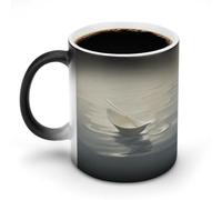 BSCKKDMN Tasse à café magique en céramique de 325 ml - Sensible à la chaleur - Changement de couleur - Tasse à café en papier blanc - Cuillère à thé pour homme et femme
