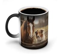 BSCKKDMN Tasse à café magique en céramique de 325 ml - Sensible à la chaleur - Changement de couleur - Tasse à café Collie Chien et cheval ensemble - Tasse à thé pour homme et femme