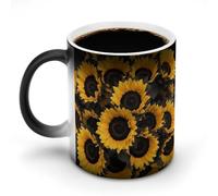 BSCKKDMN Tasse à café magique en céramique de 325 ml - Sensible à la chaleur - Tasse à café magique à changement de couleur - Bouquet de tournesols noirs - Tasse à thé pour homme et femme