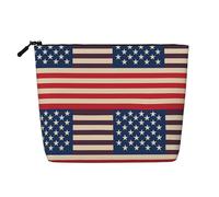 BSCKKDMN Trousse de maquillage avec drapeaux américains pour femme, trousse de toilette de voyage en lin imperméable, légère à fermeture éclair, sac de rangement pour pinceaux de maquillage