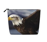 BSCKKDMN Trousse de maquillage en lin imperméable avec motif aigle à tête blanche pour femme, trousse de toilette de voyage légère à fermeture éclair, sac de rangement pour pinceaux de maquillage