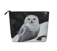 BSCKKDMN Trousse de maquillage en lin imperméable avec motif hibou des neiges pour femme, trousse de toilette de voyage légère à fermeture éclair, sac de rangement pour pinceaux de maquillage