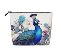 BSCKKDMN Trousse de maquillage florale paon pour femme, trousse de toilette de voyage en lin imperméable, légère avec fermeture éclair, trousse de toilette de voyage, sac de rangement pour pinceaux de