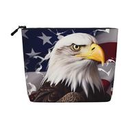 BSCKKDMN Trousse de maquillage pour femme, motif aigle à tête blanche avec drapeau américain, étanche, trousse de toilette de voyage légère à fermeture éclair, sac de rangement pour pinceaux de