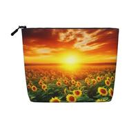 BSCKKDMN Trousse de maquillage pour femme, motif coucher de soleil sur un champ de tournesol, étanche, trousse de toilette de voyage légère à fermeture éclair, sac de rangement pour pinceaux de