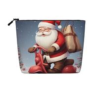 BSCKKDMN Trousse de maquillage pour femme, motif Père Noël sur scooter, étanche, trousse de toilette de voyage légère en lin, trousse de toilette de voyage, sac de rangement pour pinceaux de