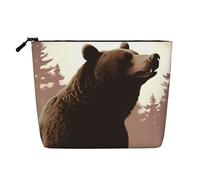 BSCKKDMN Trousse de maquillage Wild Bear pour femme, étanche, en lin, légère avec fermeture éclair, trousse de toilette de voyage, organisateur de pinceaux de maquillage, sac de rangement