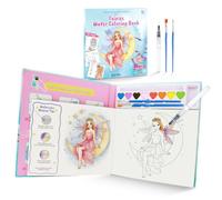 BSCOOL Livre de coloriage aquarelle pour filles de 5 ans et plus - 40 pages avec pages de guidage, 3 pinceaux dont un pinceau à eau rechargeable - Kit d'activités de peinture de fées cadeau pour
