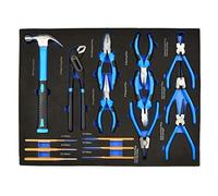 BSD Jeu de Pinces et Marteau - Pince à Bec Long, à Bec Courbé, Universelle, Coupante, à Circlips, Multiprise, Pin Punch Set - 16 Pièces - Insert de Servante d'Atelier, Insert de Chariot d'Atelier