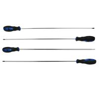 BSD Jeu de tournevis longs 450 mm avec têtes cruciformes et plates - Acier au chrome vanadium, poignée caoutchoutée, 4 éléments.