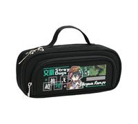 BSD Trousse à crayons Dazai Osamu Anime Ranpo Edogawa - Noir et blanc - Simple et tendance - Double fermeture éclair - Grande capacité - Avec poignée - Sac de rangement pour maquillage et papeterie