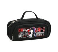 BSD Trousse à crayons Dazai Osamu Anime Ranpo Edogawa - Noir et blanc - Simple et tendance - Double fermeture éclair - Grande capacité - Avec poignée - Sac de rangement pour maquillage et papeterie