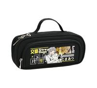 BSD Trousse à crayons Dazai Osamu Anime Ranpo Edogawa - Noir et blanc - Simple et tendance - Double fermeture éclair - Grande capacité - Avec poignée - Sac de rangement pour maquillage et papeterie