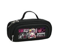 BSD Trousse à crayons Dazai Osamu Anime Ranpo Edogawa - Noir et blanc - Simple et tendance - Double fermeture éclair - Grande capacité - Avec poignée - Sac de rangement pour maquillage et papeterie