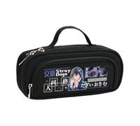 BSD Trousse à crayons Dazai Osamu Anime Ranpo Edogawa - Noir et blanc - Simple et tendance - Double fermeture éclair - Grande capacité - Avec poignée - Sac de rangement pour maquillage et papeterie